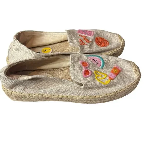 Soludos Women's Beige Embroidered Canvas La Plage Beachy Espadrille Shoes Size 7 - Picture 2 of 9